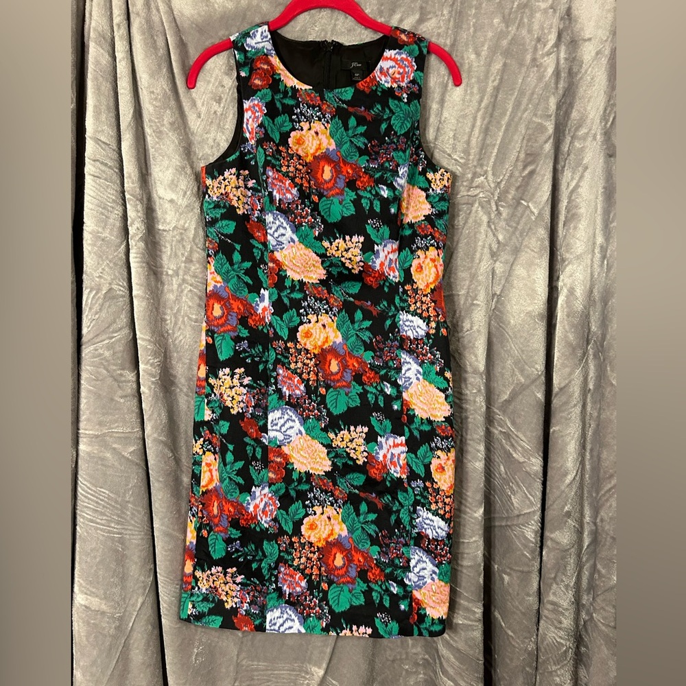 EUC J. Crew Sleeveless Lined Floral Black Dress Women’s Size 6 Petite